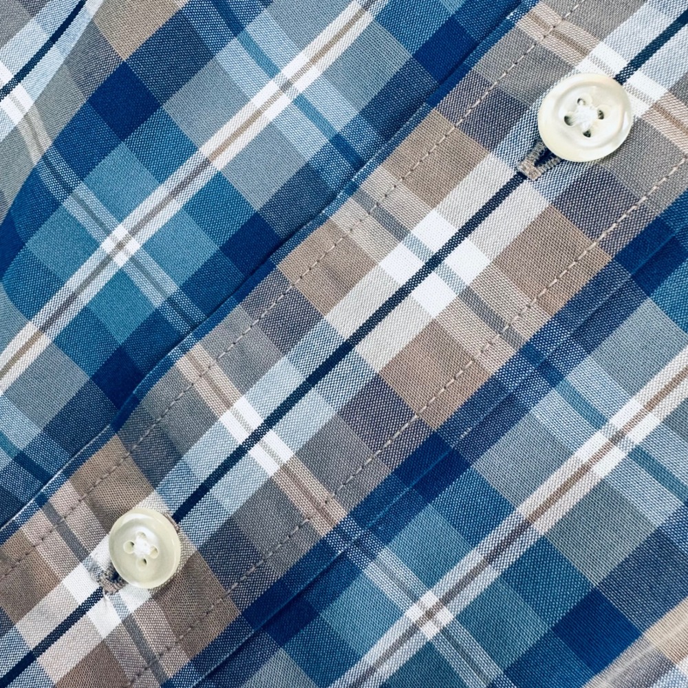 Oak Hill Men's 3XL Blue Tan Plaid WRINKLE FREE Button Down Shirt Cool Dry Cotton - Picture 6 of 12